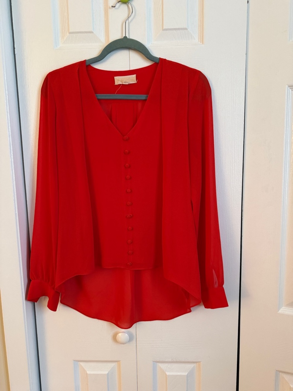 Coral V-Neck Button-Front Chiffon Blouse